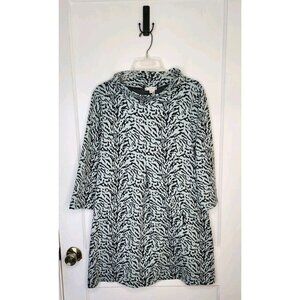 Tyler Boe Kim Dress Mint Green Blue Black Animal Print Tunic Cowl Size Large